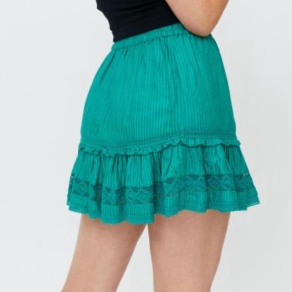 Urban Outfitters Green Stripe Desert Dream Ruffle Tiered Mini Skirt Size Small